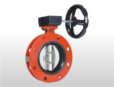 Handle & Worm Gear Operated Wafer Type Double Flange Butterfly Valve